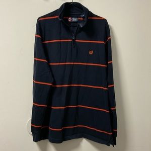 Men’s CHAPS 100% Cotton Dark Blue Dark Orange Striped Long Sleeve Pullover!